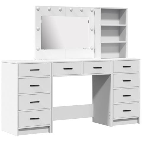 Set da toeletta 3 pezzi  con LED in legno bianco - Foto 1