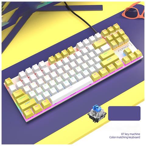 Tastiera Meccanica Cablata A 87 Tasti - Tastiera Da Gioco Rgb Hot-swappable Con Interruttore Blu White+yellow - Foto 4