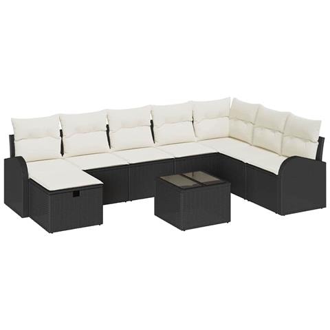Set Divano da Giardino con cuscino 9 pcs Nero Poly Rattan - Foto 1