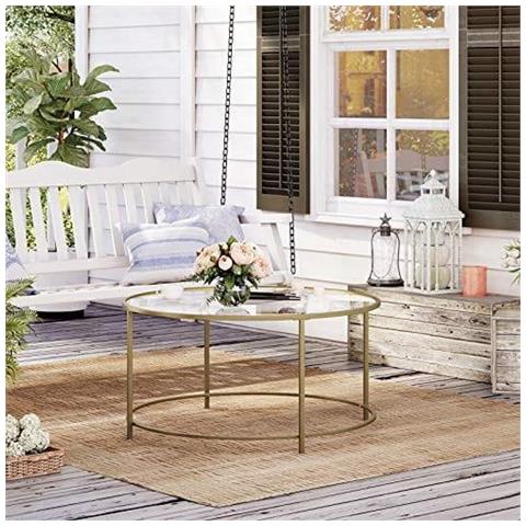 Tavolino da caffè rotondo Valora con struttura in acciaio dorato e piano in vetro - Foto 7