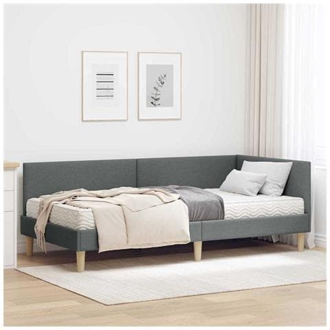 Struttura Letto Angolare con Materasso 2 pcs Grigio Tessuto - Foto 2