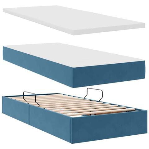 Letto con contenitore e LED Blu Scuro 90 x 190 cm Velluto - Foto 9