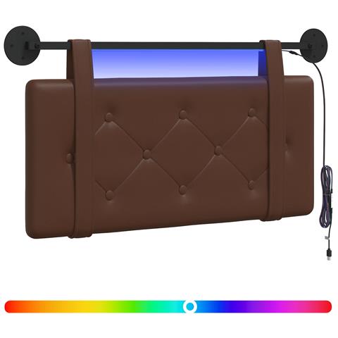 Testiera sospesa Con luce LED Marrone Similpelle - Foto 1