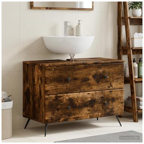 Armadio per Lavabo da Bagno BREDA Rovere Fumo 82 x 41 x 59 cm - Foto 2