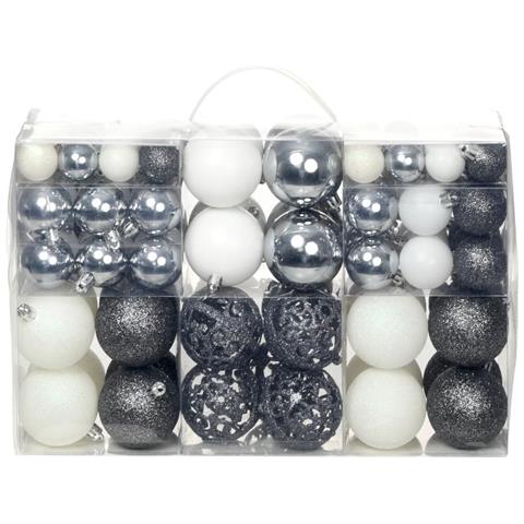 Set Palline di Natale 100 pz 3/4/6 cm Bianco / Grigio - Foto 1
