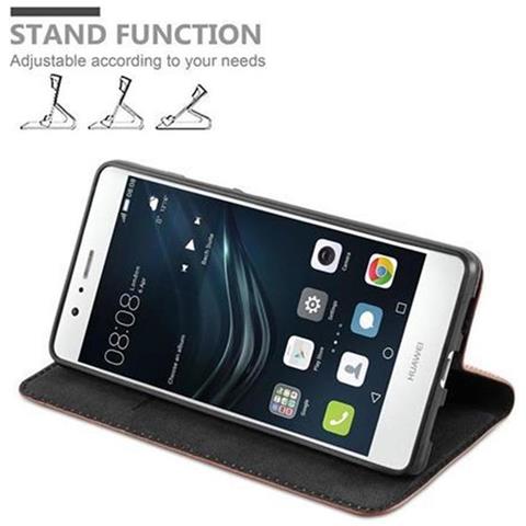 Custodia Compatibile Con Huawei P9 Lite In Marrone Cappuccino - Coperchio Protettiva Con Chiusura Magnetica, Funzione Stand E Tasca Per Le Carte - Foto 2
