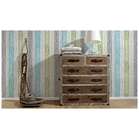 855077 - Carta Da Parati In Simil Legno, Decorazione""surf E Vela"", Colore: Blu / verde / bianco - Foto 3