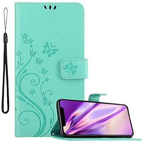 Cadorabo Custodia Compatibile Con Apple Iphone Xs Max In Turchese Fiore - Coperchio Protettivo In Design Floreale Con Chiusura Magnetica, Funzione Stand E Slot Per Carte - Foto 1