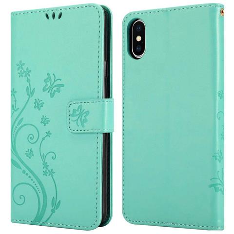 Cadorabo Custodia Compatibile Con Apple Iphone Xs Max In Turchese Fiore - Coperchio Protettivo In Design Floreale Con Chiusura Magnetica, Funzione Stand E Slot Per Carte - Foto 11