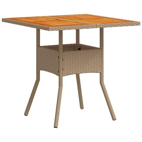 Tavolo Da Giardino Beige 80x80x75 Cm Polyrattan E Legno Acacia - Foto 2