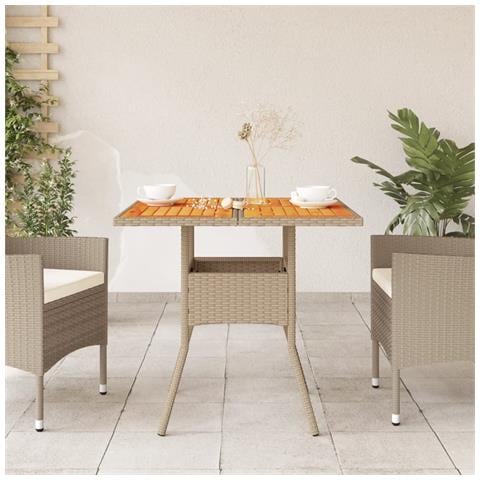 Tavolo Da Giardino Beige 80x80x75 Cm Polyrattan E Legno Acacia - Foto 3