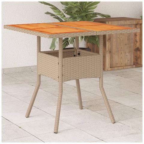 Tavolo Da Giardino Beige 80x80x75 Cm Polyrattan E Legno Acacia - Foto 1