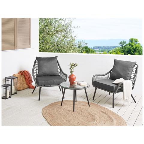 Set Da Giardino 2 Posti Rattan Grigio Laureto - Foto 1