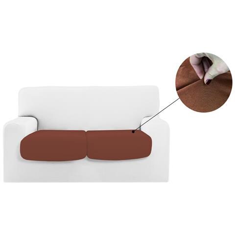 Copridivano Copriseduta Sofà Elasticizzato Tinta Unita Smile Tessuto Millerighe Seduta 2 Posti Marrone - Foto 1