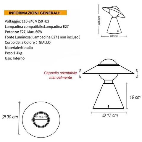Lampada Da Tavolo Scrivania Comodino Lume Porta Lampadina E27 Lumetto Giallo - Foto 4