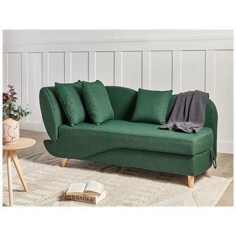 Chaise Longue Versione Sinistra Meri Lino Sintetico Verde Con Contenitore - Foto 1