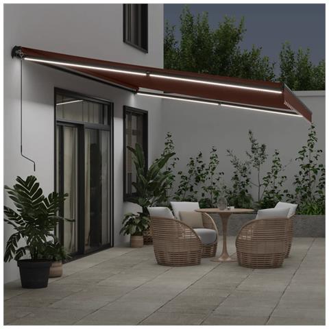 Tenda Da Sole Retrattile Manuale Con Led Marrone 600x350 Cm - Foto 3