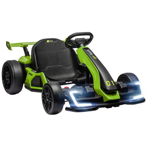 Go Kart Elettrico per Bambini 6-12 Anni 24V 12km /h con Seggiolino Regolabile, Verde - Foto 1