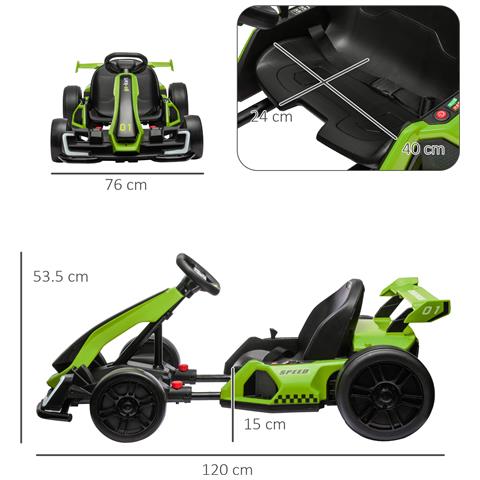 Go Kart Elettrico per Bambini 6-12 Anni 24V 12km /h con Seggiolino Regolabile, Verde - Foto 6