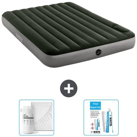 Set Materassino Gonfiabile - 203x152x25 Cm - Verde - Include Accessori Coordinati - Foto 1