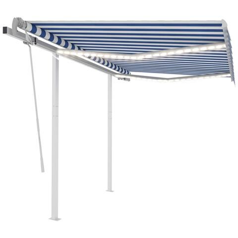 Tenda Da Sole Retrattile Manuale Con Led 3x2,5 M Blu E Bianco - Foto 2