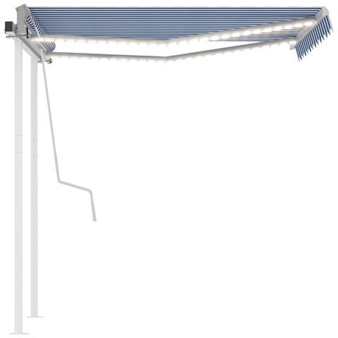 Tenda Da Sole Retrattile Manuale Con Led 3x2,5 M Blu E Bianco - Foto 1