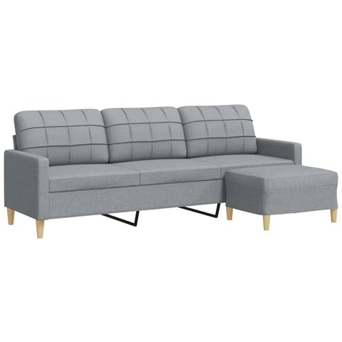 Divano a 3 Posti con Poggiapiedi Grigio Chiaro 210cm in Tessuto - Foto 1