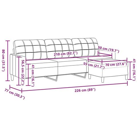 Divano a 3 Posti con Poggiapiedi Grigio Chiaro 210cm in Tessuto - Foto 7