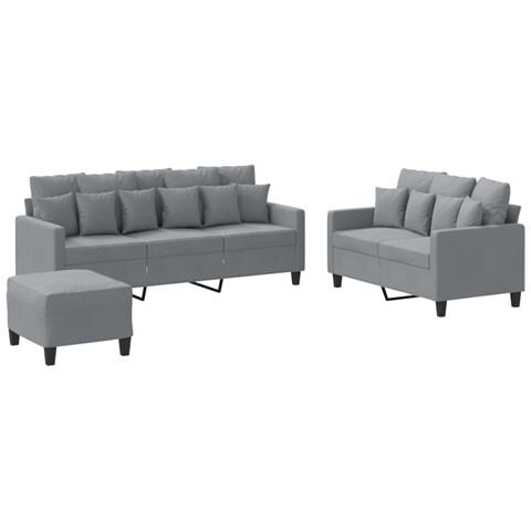 Set di Divani 3 pz con Cuscini Grigio Chiaro in Tessuto - Foto 1