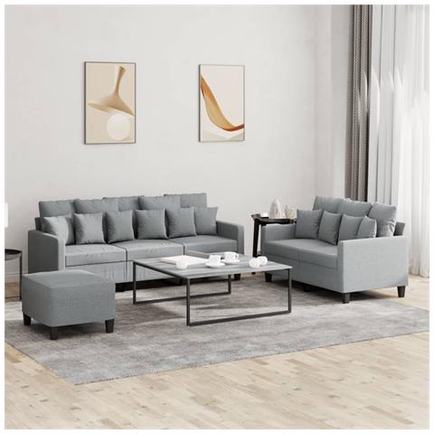Set di Divani 3 pz con Cuscini Grigio Chiaro in Tessuto - Foto 2