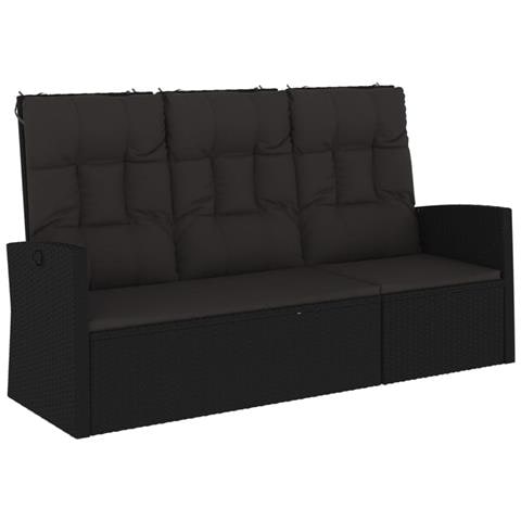 Panca da Giardino Reclinabile con Cuscini 173cm Polyrattan Nero - Foto 1