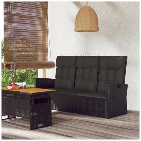 Panca da Giardino Reclinabile con Cuscini 173cm Polyrattan Nero - Foto 2