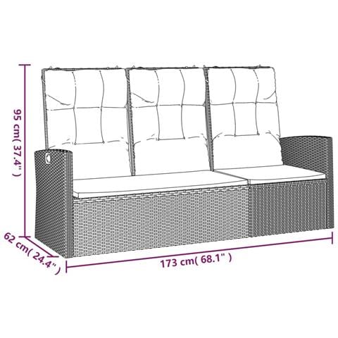 Panca da Giardino Reclinabile con Cuscini 173cm Polyrattan Nero - Foto 8