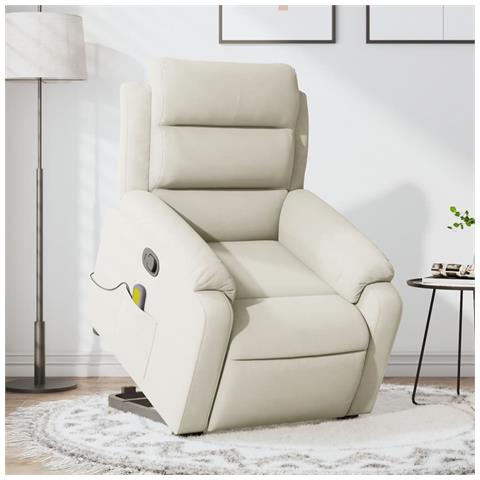 Poltrona Alzapersona Massaggiante Reclinabile Crema in Velluto - Foto 2
