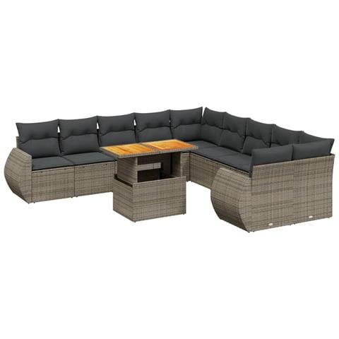 Set Divani da Giardino 11 pz con Cuscini in Polyrattan Grigio - Foto 1