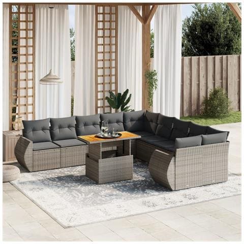 Set Divani da Giardino 11 pz con Cuscini in Polyrattan Grigio - Foto 2