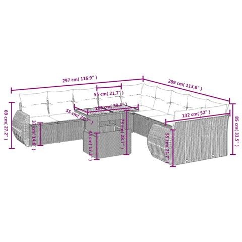 Set Divani da Giardino 11 pz con Cuscini in Polyrattan Grigio - Foto 3