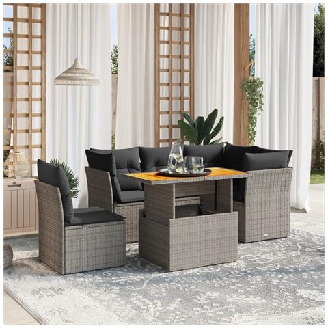 Set Divano da Giardino 5 pz con Cuscini Grigio in Polyrattan - Foto 2