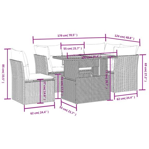 Set Divano da Giardino 5 pz con Cuscini Grigio in Polyrattan - Foto 3