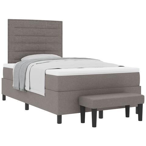 Letto box spring con materasso & panca taupe 120x200 cm in tessuto - Foto 1