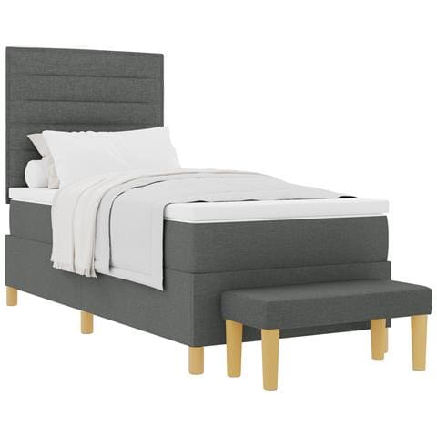 Letto con Box Spring, Materasso e Panchina Grigio Scuro 90x190 cm Tessuto - Foto 1