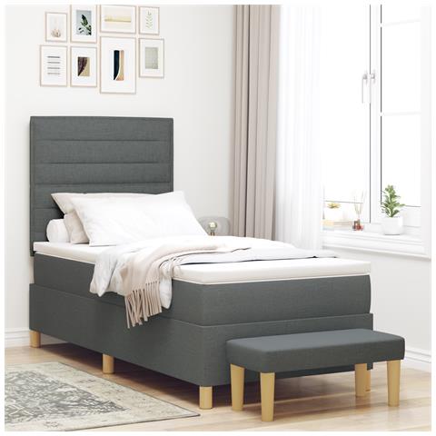 Letto con Box Spring, Materasso e Panchina Grigio Scuro 90x190 cm Tessuto - Foto 2