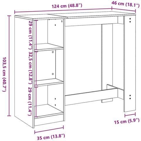 Tavolo Bar con Ripiano Rovere Fumo 124x46x103,5 cm Multistrato - Foto 9