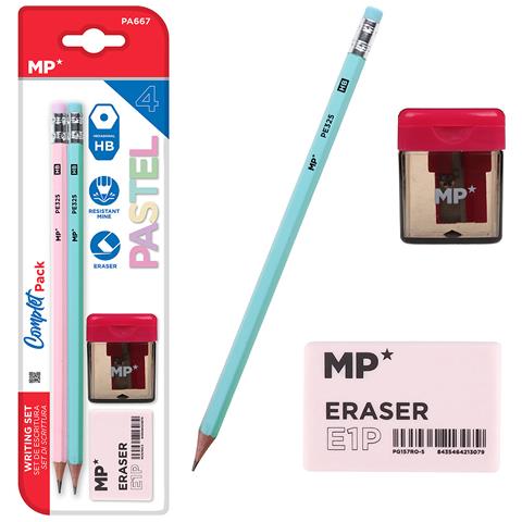 Set Di Scrittura: 2 Matite Hb Con Gomma, 1 Temperamatite Con Riserva E Una Gomma Da Cancellare. - Foto 1