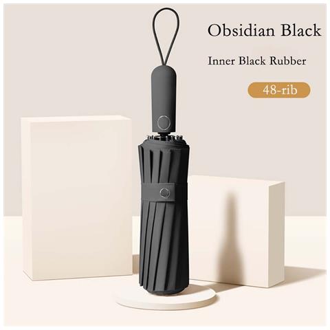 Ombrello Automatico Antivento Con 48 Stecche Rorzate Per Tempeste Black - Foto 2