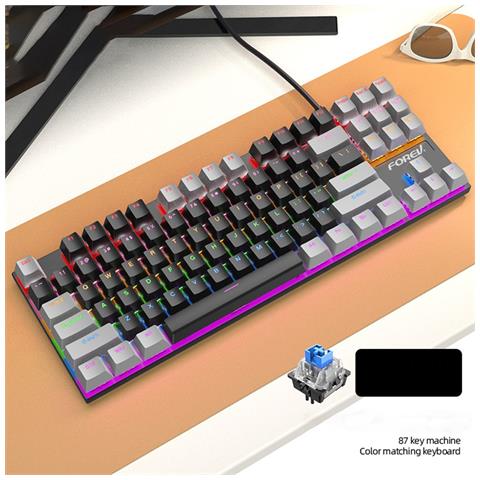 Tastiera Meccanica Cablata A 87 Tasti - Tastiera Da Gioco Rgb Hot-swappable Con Interruttore Blu Black+grey - Foto 4