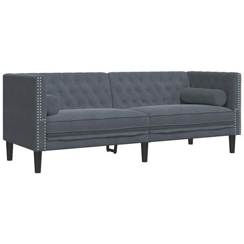 Divano Chesterfield Grigio scuro 194 x 74.5 x 70.5 cm Velluto - Foto 1