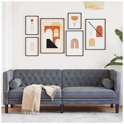 Divano Chesterfield Grigio scuro 194 x 74.5 x 70.5 cm Velluto - Foto 2