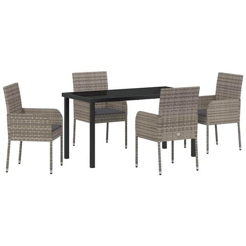 Set da Pranzo per Giardino con cuscino 5 pcs Grigio Poly Rattan - Foto 1