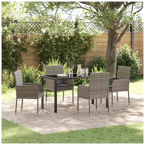 Set da Pranzo per Giardino con cuscino 5 pcs Grigio Poly Rattan - Foto 2